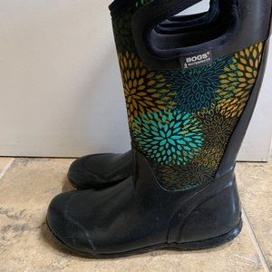 Womens Bogs North Hampton Floral/Black rain boots w handles, US size 9 Medium